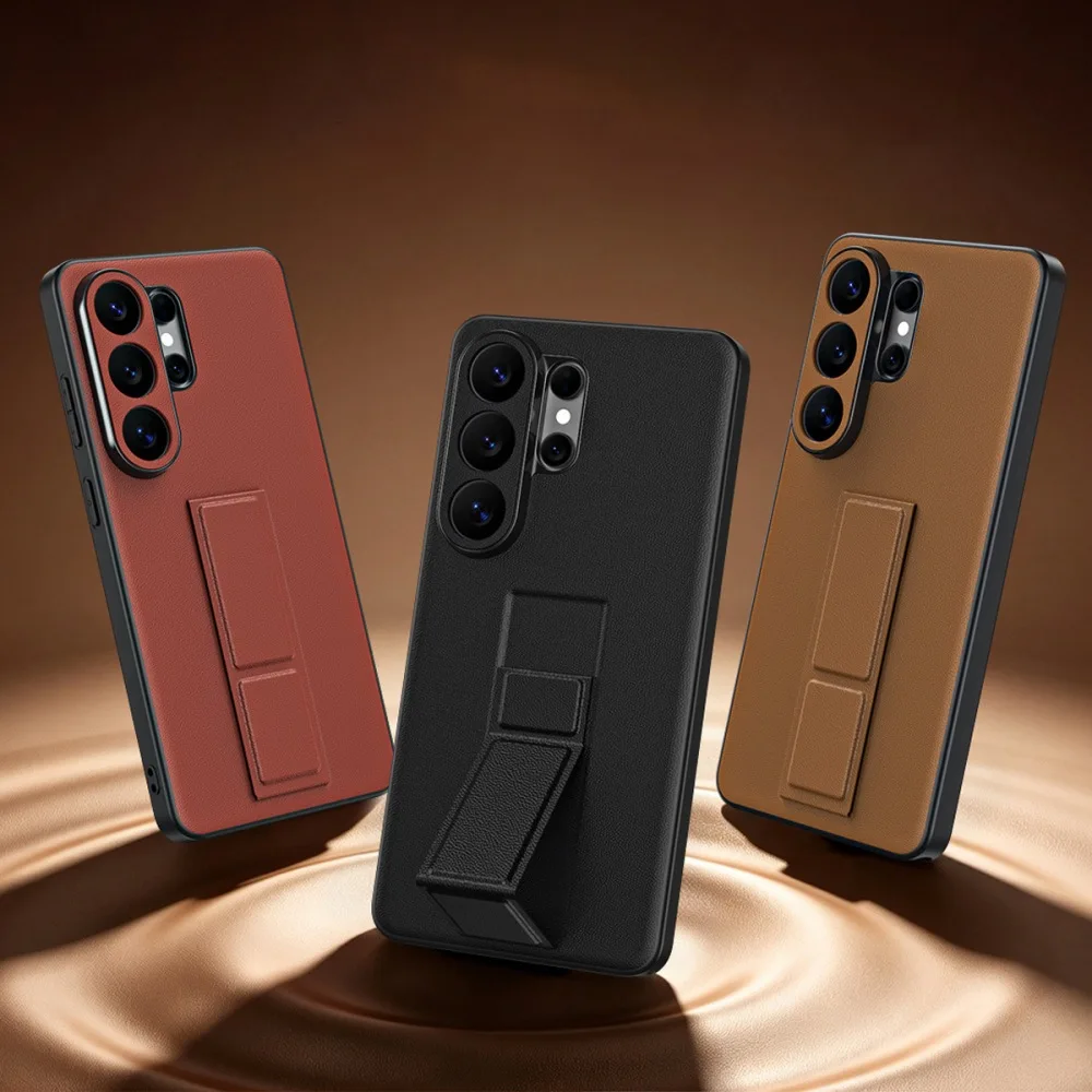 

Ретро-чехол из однотонной искусственной кожи для Samsung Galaxy S26 Plus S25 Ultra с магнитной выдвижной подставкой