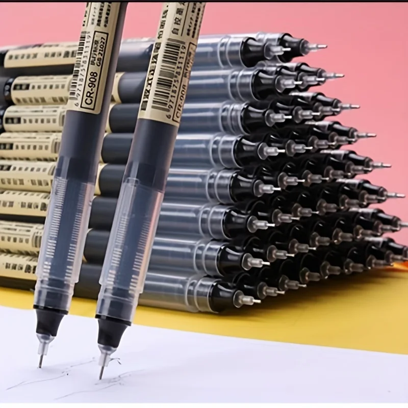 24 Pcs Straight Liquid Ball Pen Quick Drying Test Signature Gel Pen 0.5mm Black Blue Ink School Office Ball Pen