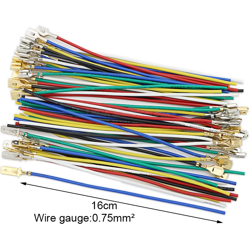 10Pcs 6.3mm Brass Automotive Crimp Terminal Male Female With 16cm Wire Spade Connector Spring Flat Plate Barbed Plug Terminals