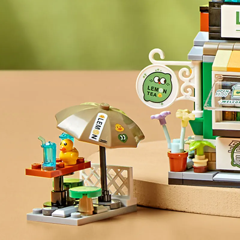 LOZ Street View Scene Lemon Tea Shop Retail Store Architectures Mini Building Block Assembly Toy  for Christmas Gift