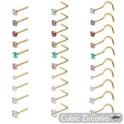 6/10Pcs Round CZ Gem Stainless Steel Nose Studs Set Nose Piercing Rings Nostril Piercings for Women and Girl L S Shape 0.8mm 20G