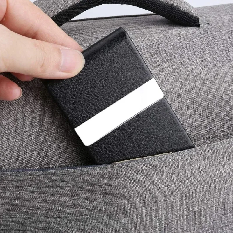 Slim Elegant Business Card Holder with Metal Pocket Magnetic Closure Premium PU Leather Wallet Organizer
