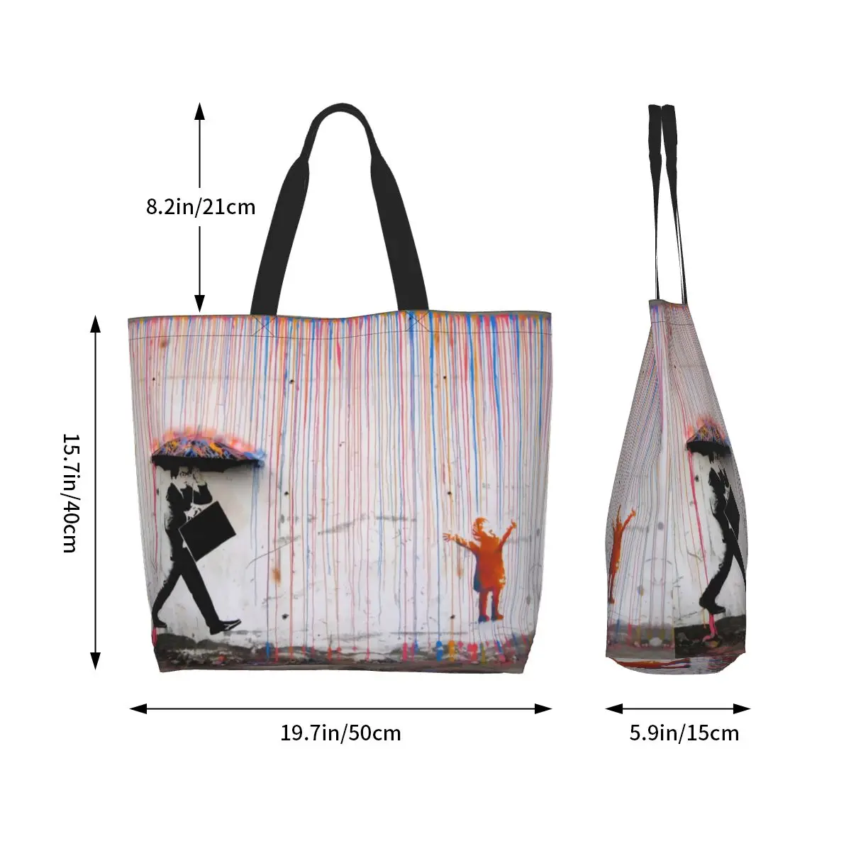 custom Banksy Umbrella Rainbow Girl Grocery Shopping Tote Bag Graffiti Art Canvas Shoulder Shopper Bags Big Capacity Handbags