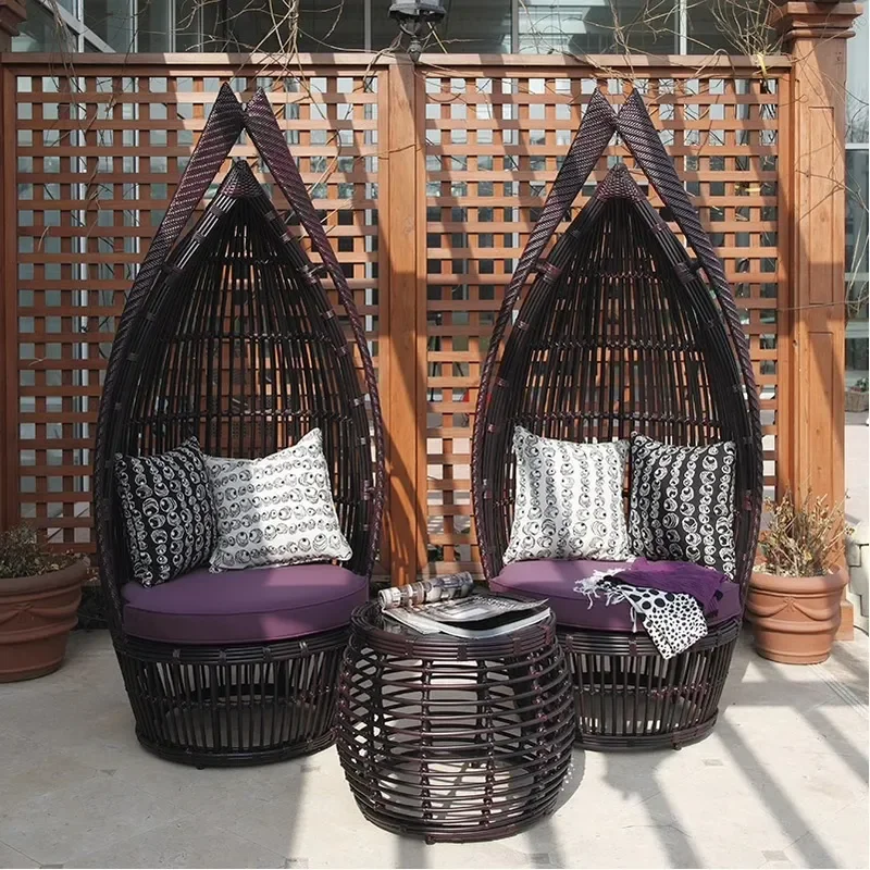 for Outdoor Rattan Chair and Coffee Table 3 Piece Set Balcony Courtyard Leisure Creative Waterproof Landscape Furniture