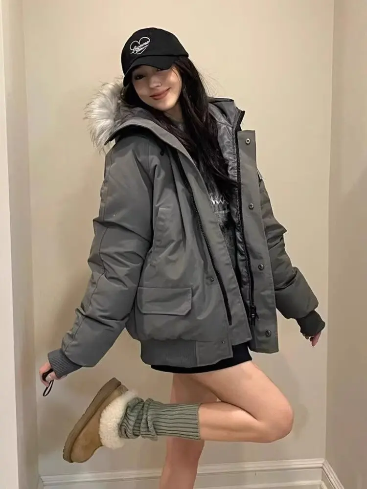 Detachable Fur Collar Short Coat for Women Winter 2024 New Thickened Korean Style Large Fur Collar Cotton Jacket for Women