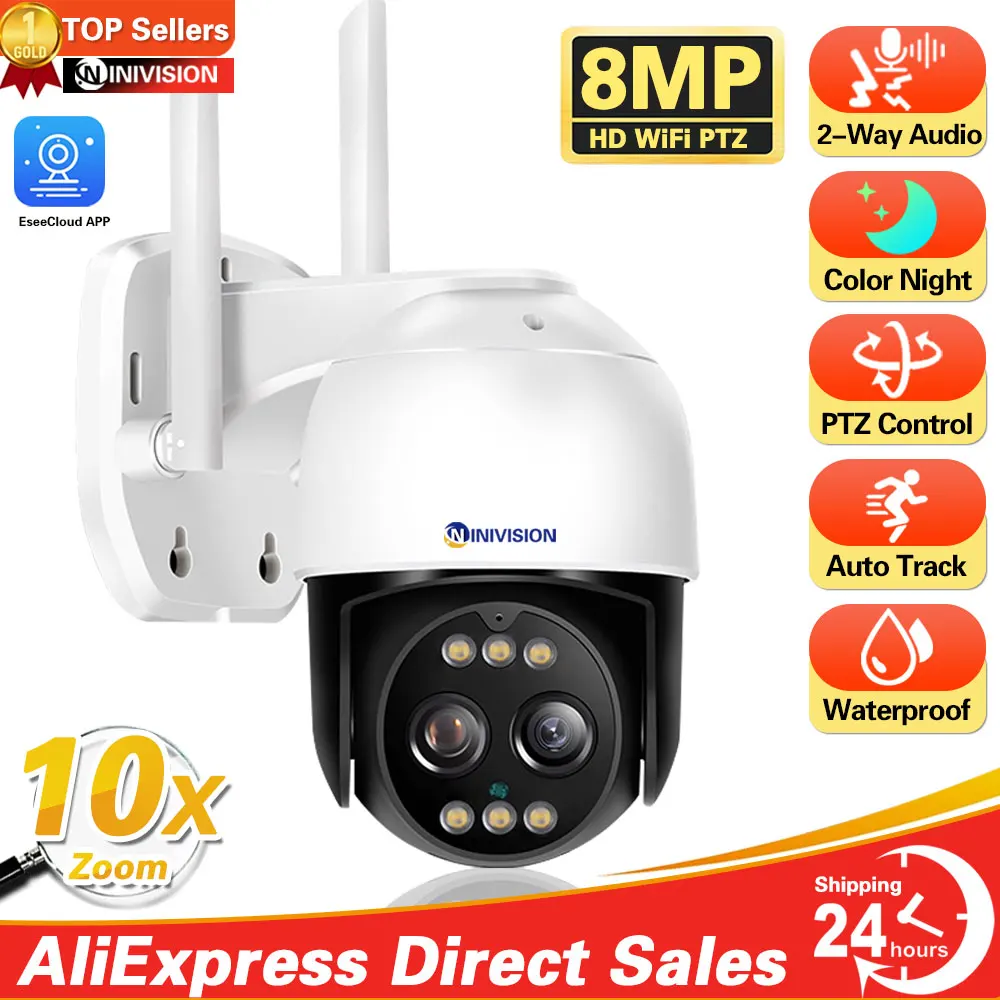 

8MP 4K 10X Zoom Wifi PTZ Camera Starlight Night Vison Surveillance Outdoor IP Camera Two-Way Audio Auto Tracking Wireless Camera