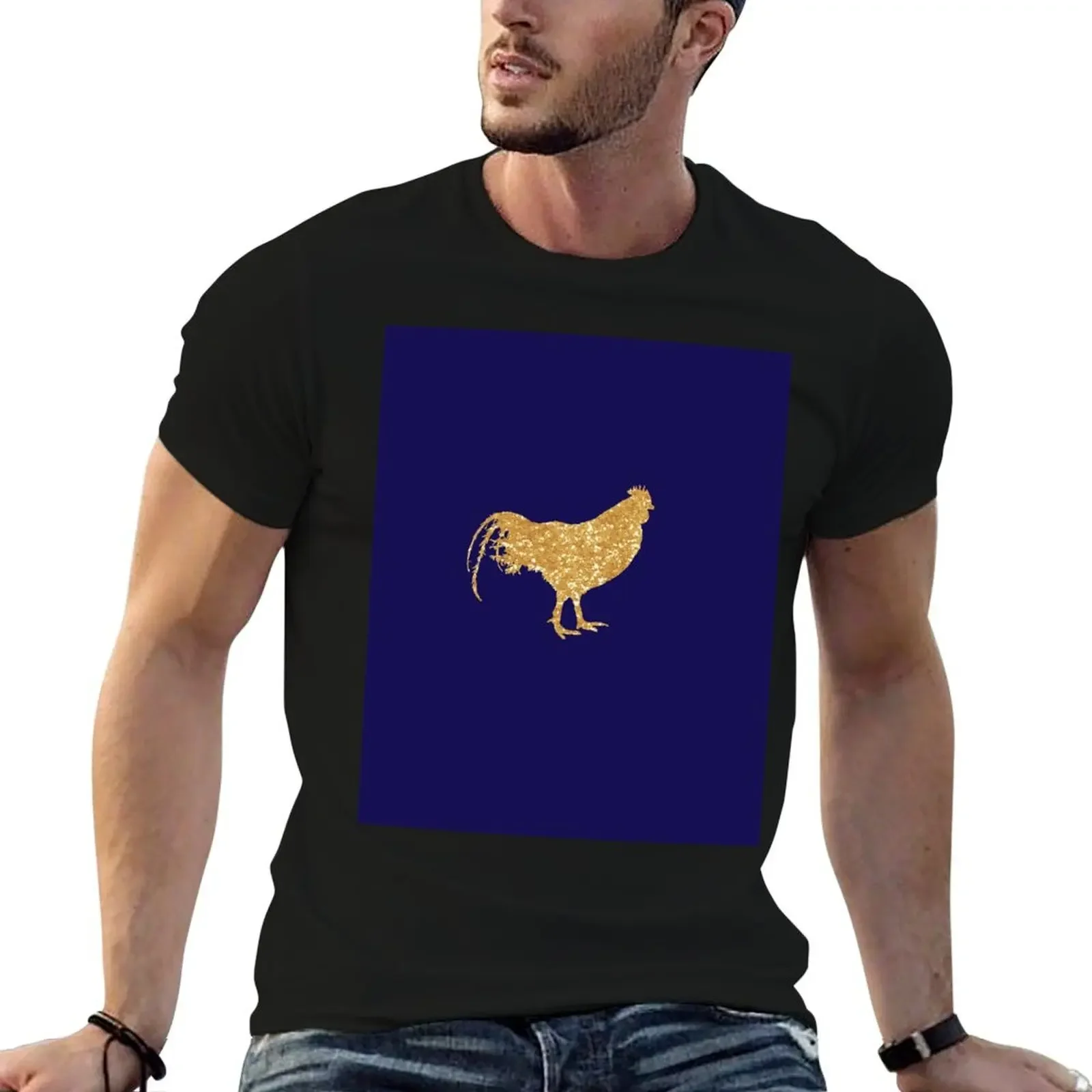 GLITTER CHICKEN - Light Gold Sparkly Feathered Bird T-Shirt summer top graphic shirts mens big and tall t shirts