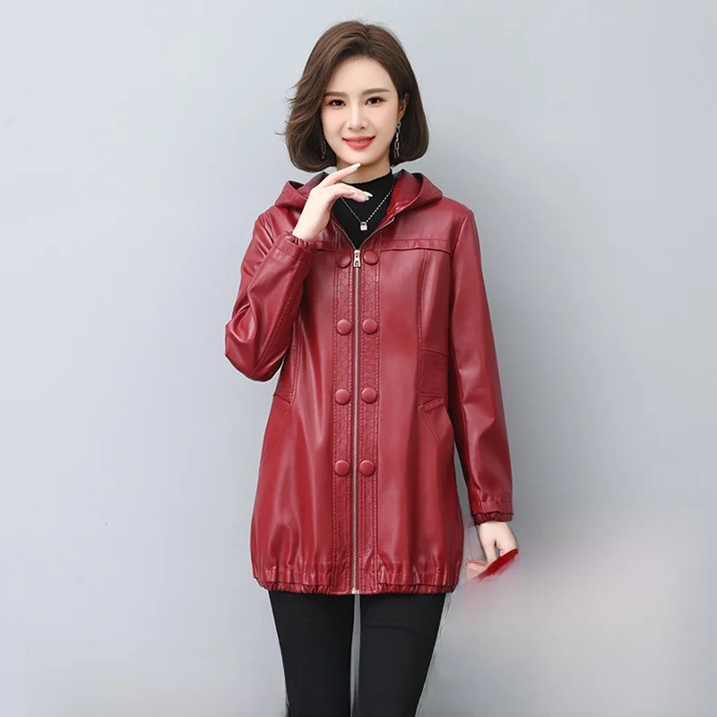 Haining 本革コート レディース ミドル丈 2025 春新作 Sle 中年ママ 大きいサイズ シープスキン ウインドブレーカー トレンディ