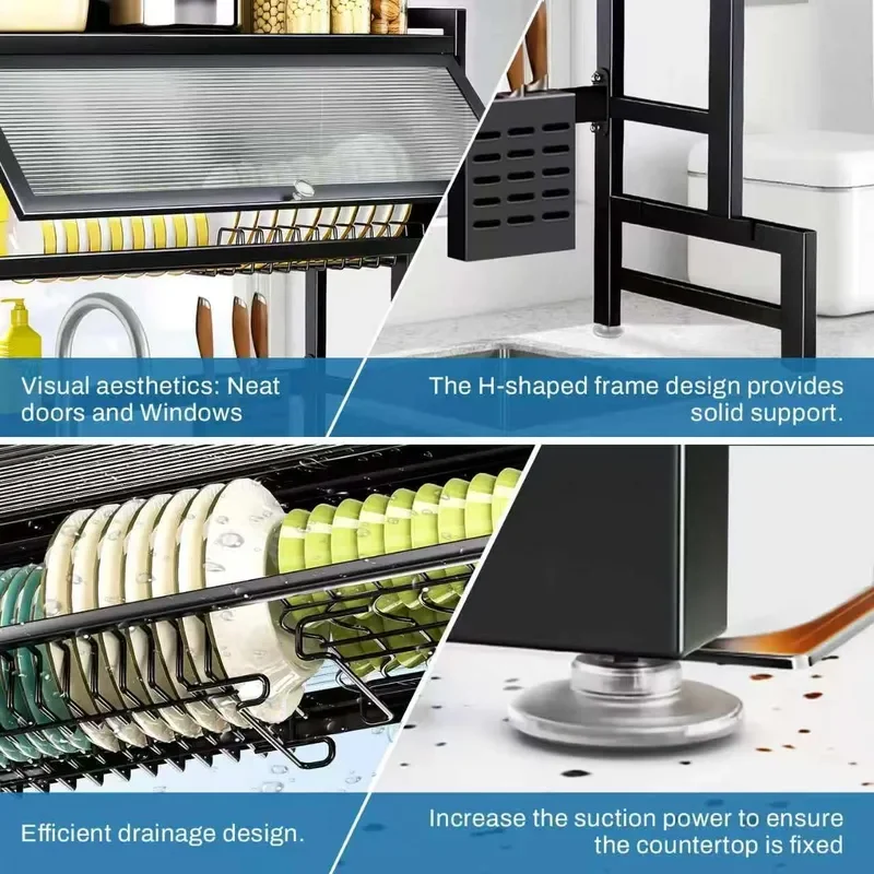 Over the Sink Dish Drying Rack 3 Tier with Cover Space Saving Dish Drainer Organizer for Dishes Glasses Bowls and Cutlery