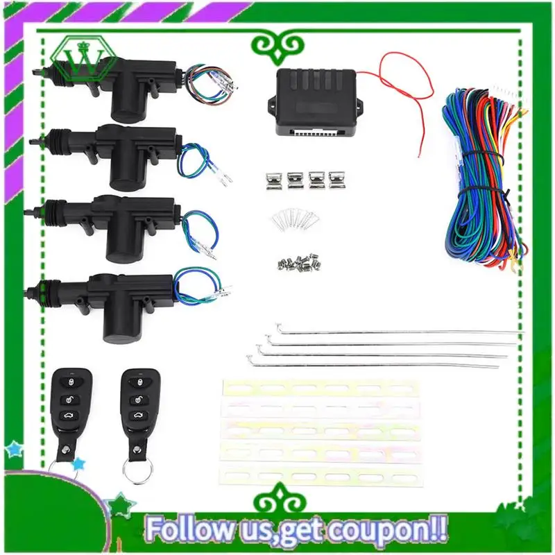AC34-รถล็อคประตูรีโมทคอนโทรล Keyless Entry ระบบล็อคชุด 4 ประตูล็อค Actuator Universal 12V เปลี่ยนชิ้นส่วน