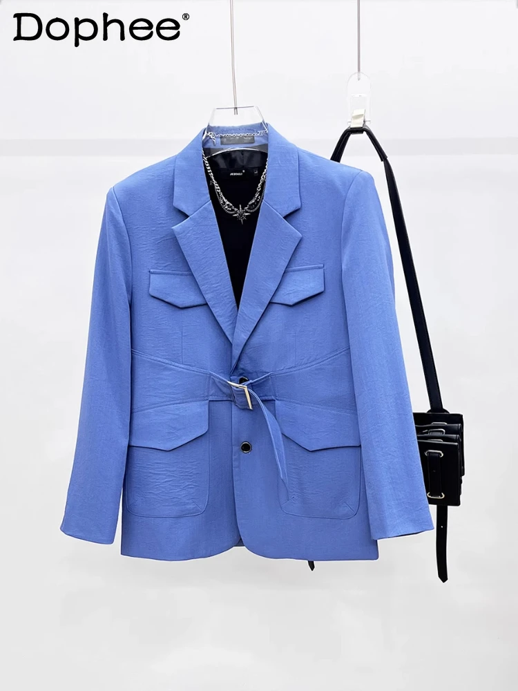 

Men's 2025 Spring Autumn New Shoulder Padded Blazer Casual Handsome Top Versatile Fashion Straight-leg Pants Trend Two-piece Set