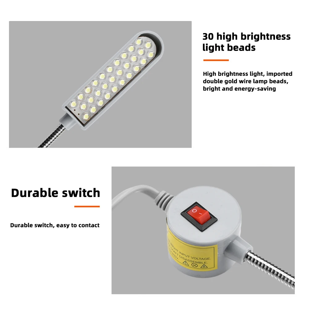 Lâmpada de Iluminação Industrial para Máquina de Costura com 30 LEDs, Acessórios para Máquinas de Vestuário, Luz de Trabalho 360 °   Luzes Industriais Flexíveis com Braço Articulado
