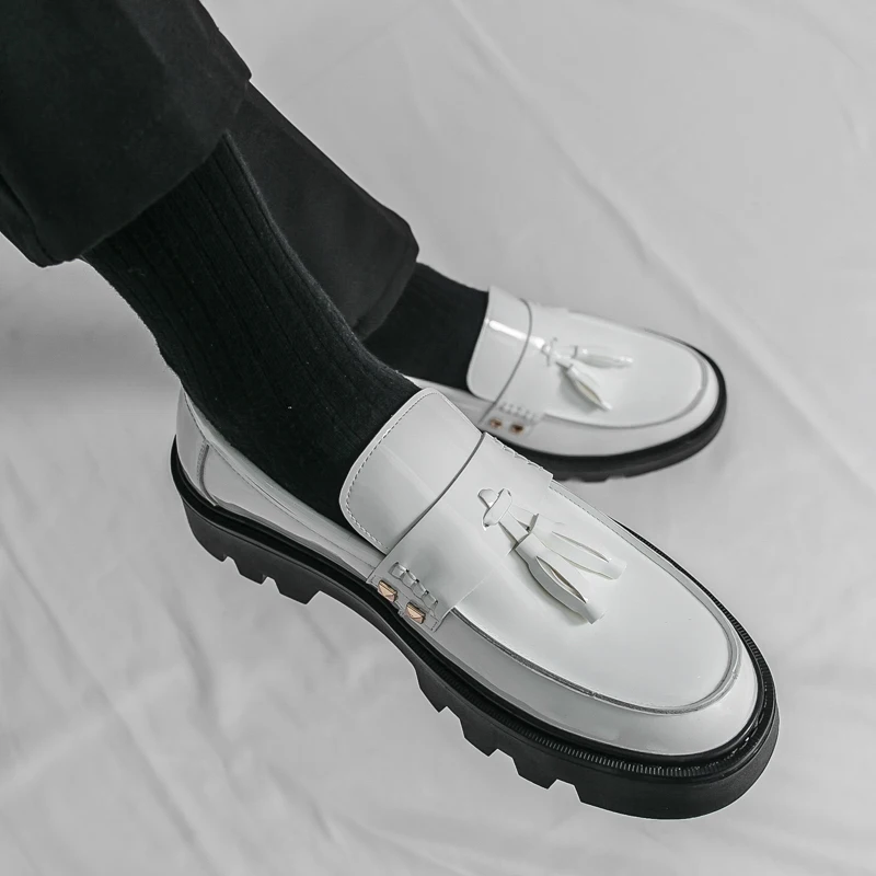 الكورية نمط العصرية سميكة سوليد رجل أحذية من الجلد عادية العلامة التجارية منخفضة أعلى حفلة تنوعا رجالي أحذية من الجلد في الهواء الطلق شرابة المتسكعون #5