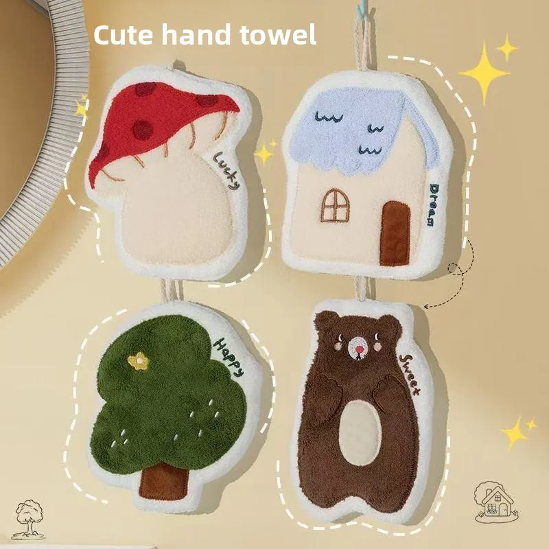 Thickened Hanging Design Bathroom Kitchen Universal Super Intimate Absorbent Cute Plush Hand Towel