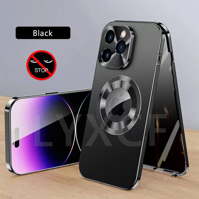 Anti-peeping Privacy Protector Case For Iphone 15 14 13 12 Pro Max Metal Magnetic Aluminium Alloy Original Color Hole Logo Cover