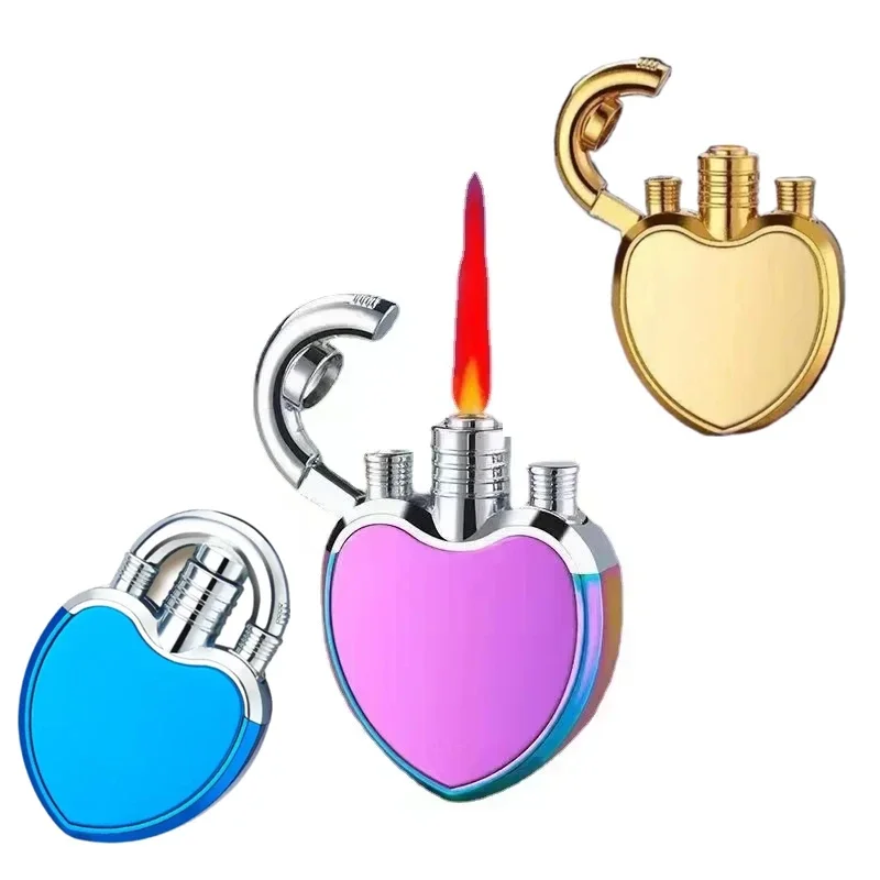 

Mini Metal Fashionable Heart-shaped Inflatable Lighter Windproof Spray Pink Flame Cute Portable Lighter for Women Smoking Gift