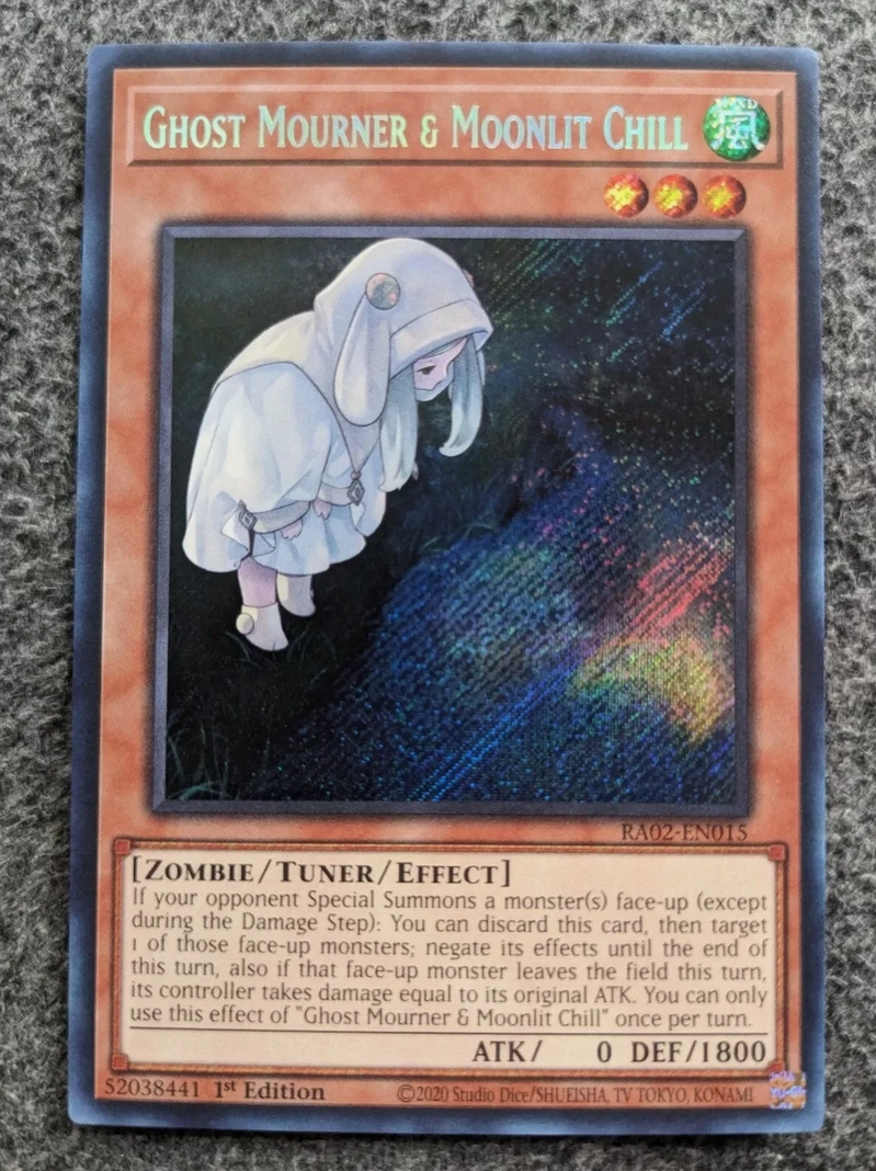 

Yugioh KONAMI Duel Monsters TCG RA02-EN015 Ghost Mourner & Moonlit Chill Secret Rare English 1st Edition Collection Mint Card