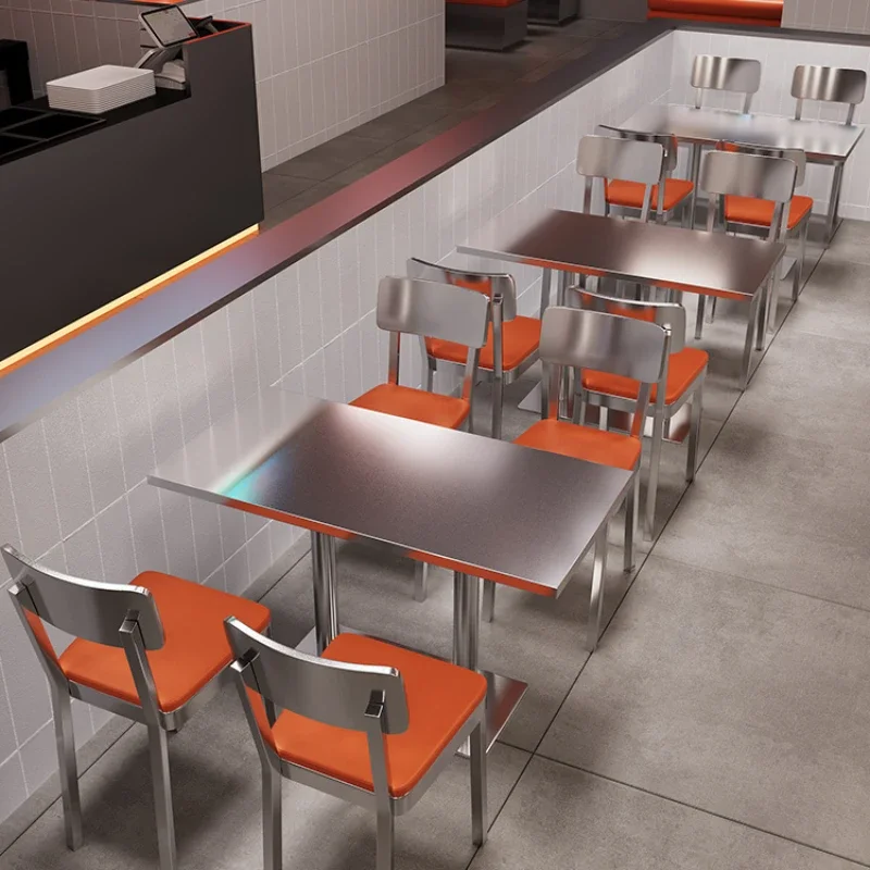 

Industrial style stainless steel tables and chairs combination hot pot restaurant, barbecue restaurant table and chair theme