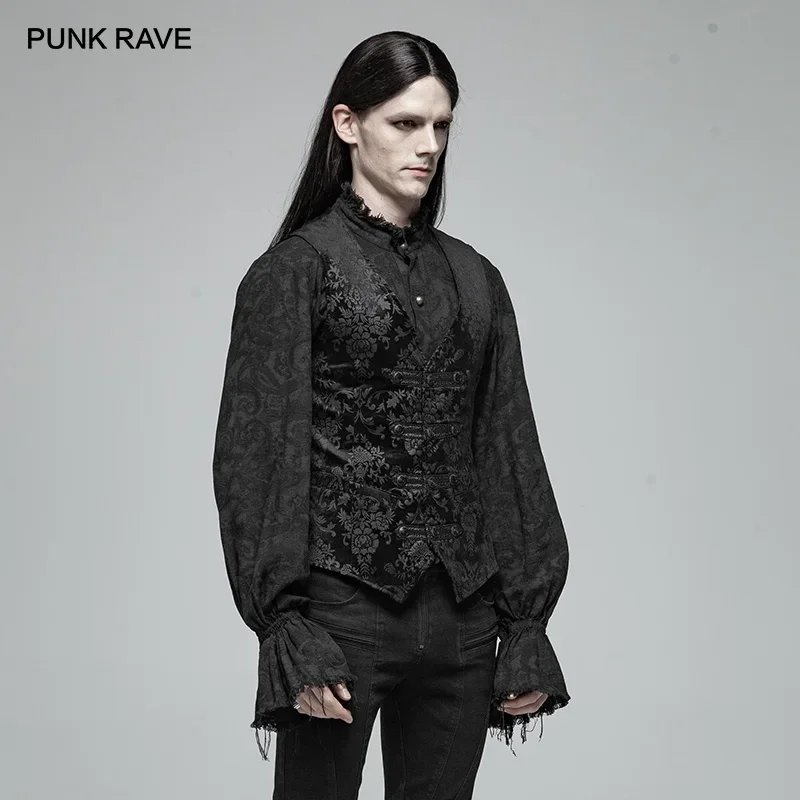 PUNK RAVE Men's Gothic Style Dark Palace Printed Fashion Vest Party Club Handsome Tops Men Clothing Streetwear