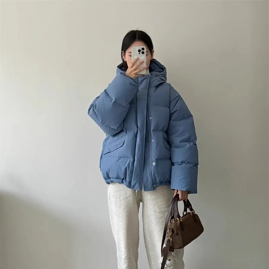 خفيفة الوزن دافئة 90 Du down Puffer Jaet عادية كسول تنوعا معطف مقنع فضفاض صالح المرأة Faion الشتاء ملابس خارجية #5