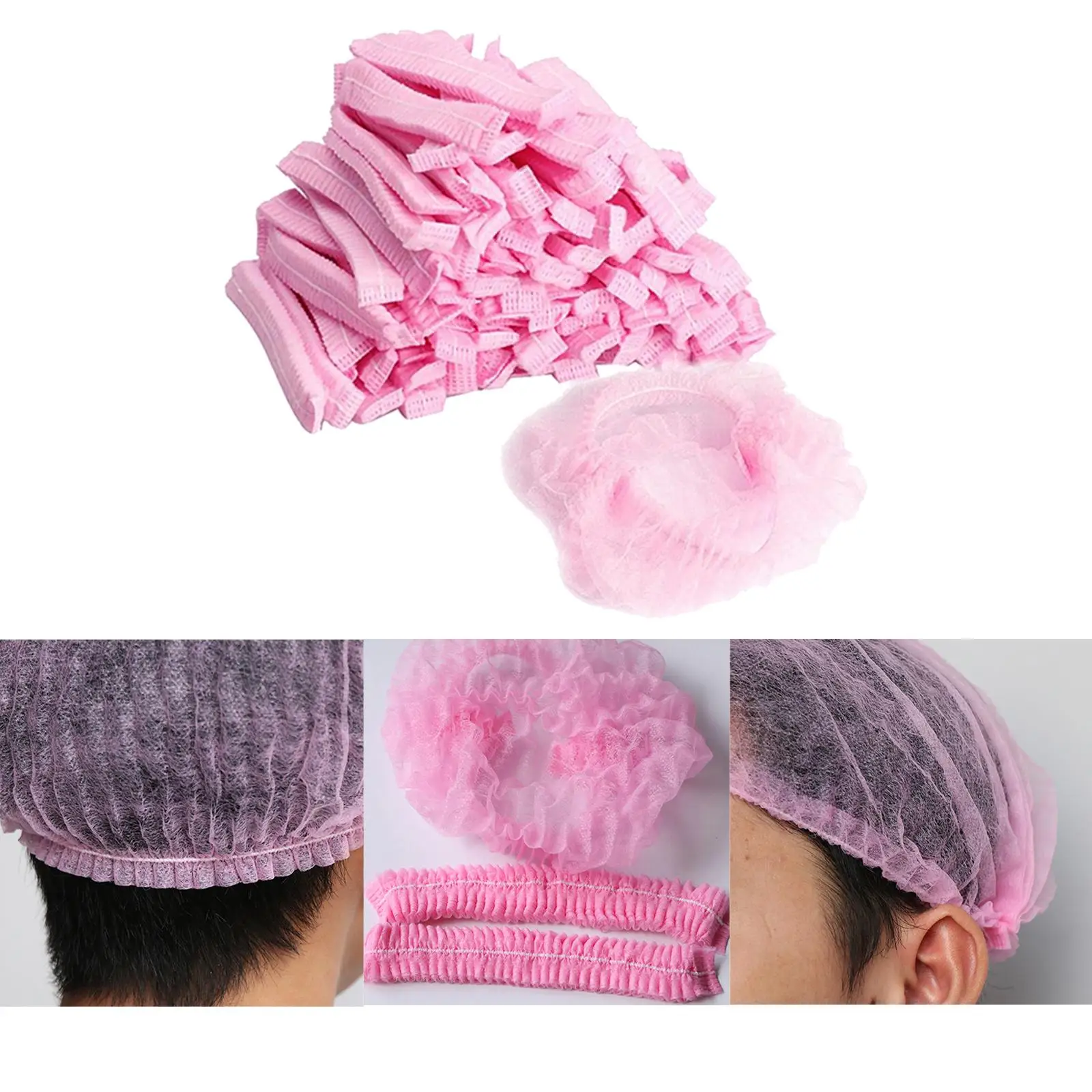 100Pcs Disposable Salon Hair Hat  Dust Net Bouffant Cap Non-Woven Head Cover Hat Elastic Cleaning  Hat Cap