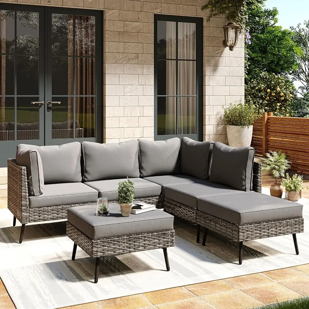 

Всепогодный серый модульный диван для улицы с толстыми подушками для патио, сада, заднего двора