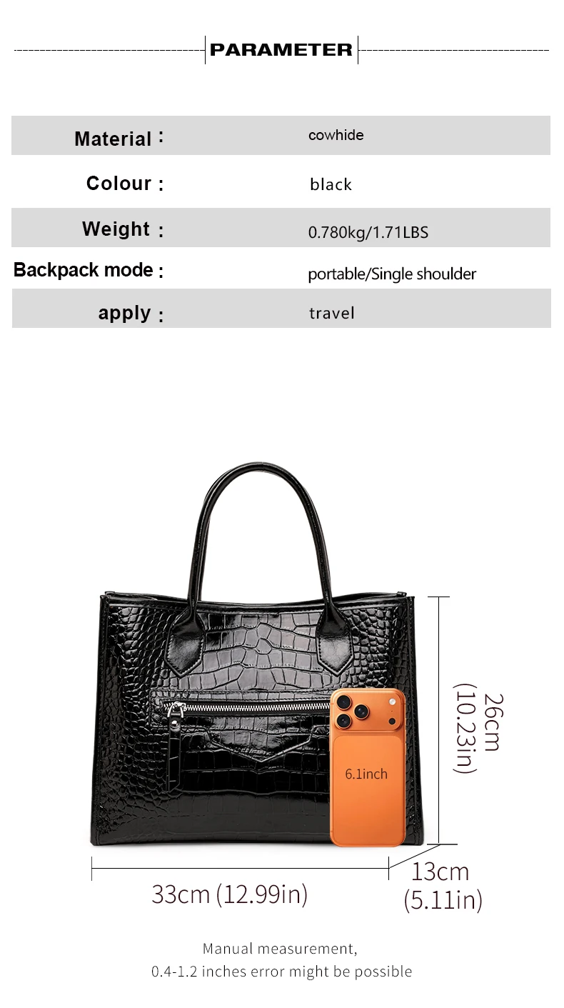 Damen-Ledertasche mit Krokodilmuster, Henkeltasche mit Reißverschluss vorne, Umhängetasche für die Arbeit – Detail 4