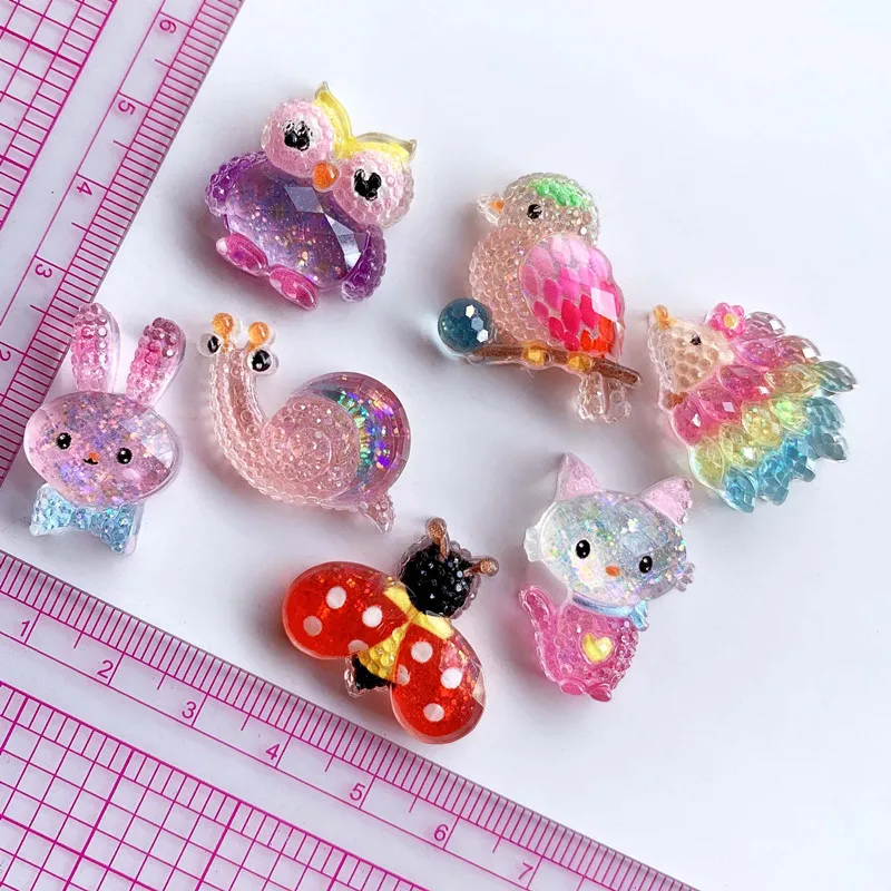 10Pcs Transparent Bright Slice Animal Resin DIY Shoes Hat Icebox Barrette Mobile Phone Case Scrapbook Cream Glue Flat Back Resin