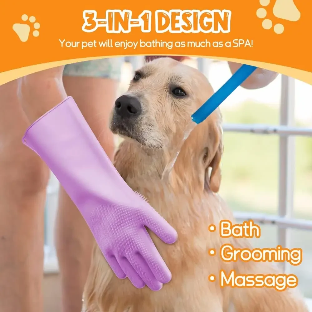 Pet Grooming Cleaning Gloves Dog Cat Body Bathing Shampoo Scrubber Magic Cleanner Sponge Silicone Hair Removal Gloves