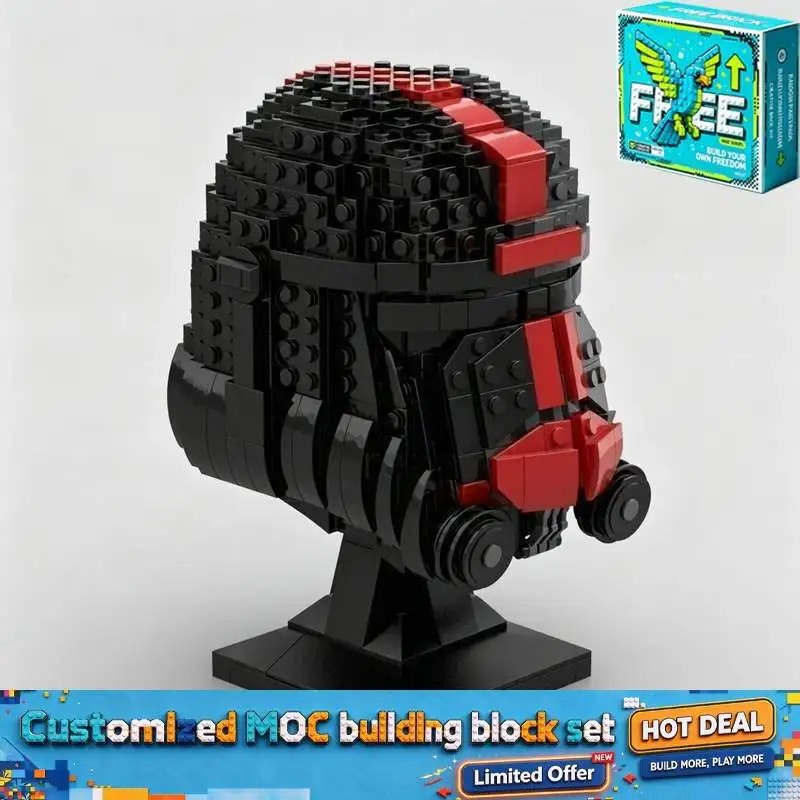 678PCS Black Red Warrior Helmet Sculpture Model MOC Building Blocks Display Collection Creative DIY Assembly Gift for Adults