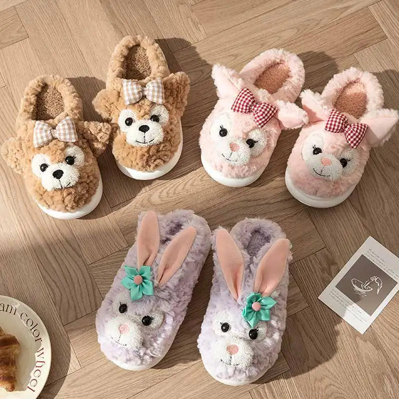 

Теплые плюшевые хлопковые тапочки с милым кроликом и толстой подошвой, мягкие и удобные домашние нескользящие домашние туфли, периферийные устройства, подарки