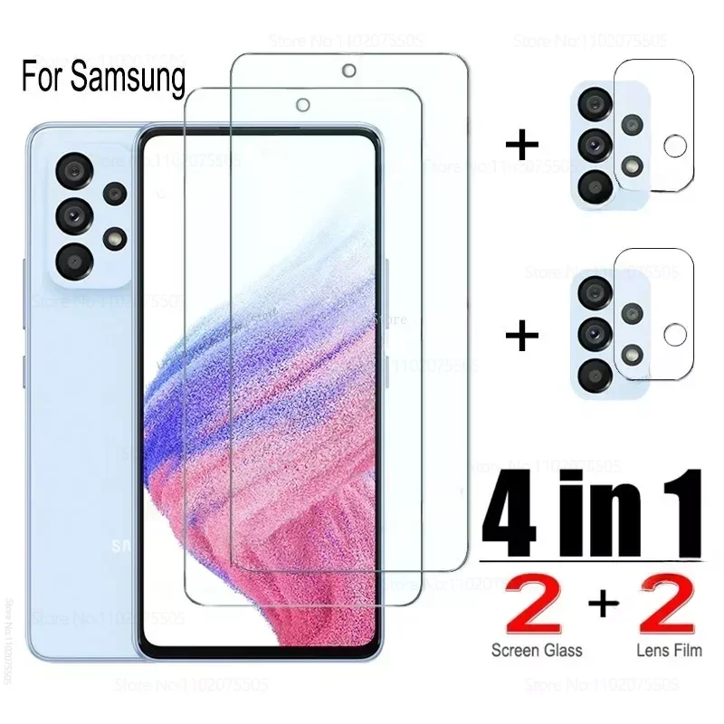 Закаленное стекло 4 в 1 для Samsung Galaxy A15 A55 5G A33 A73 A21 A31, Защита экрана для Samsung A71 A72 A22 A23 A12 A32 A52 A13