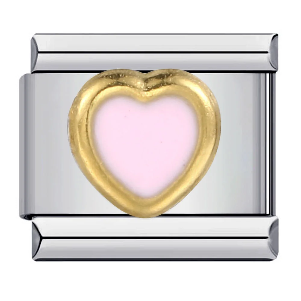 GEMOSA Colorful Rainbow Zirconia Cute Y2k Heart Italian Charm Links Fit 9mm Stainless Steel Bracelet Jewelry DIY Making Jewellry
