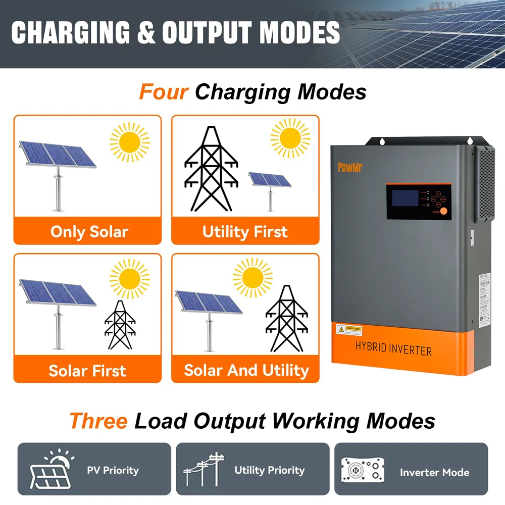 PowMr 6,2 kW hybride zonne-omvormer 48V 220V off-grid omvormer met MPPT 120A oplader werkt zonder batterij parallel tot 12 eenheden