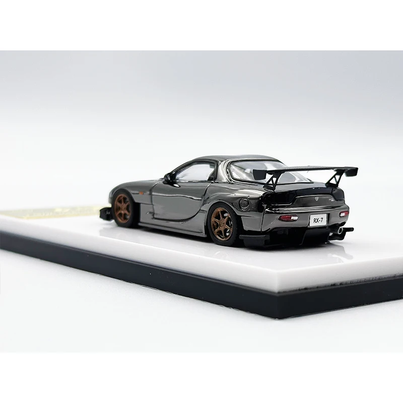 Amemiya RX7 FD3S cromado gris fundido a presión modelo de coche, juguetes de colección, MC en Stock, 1:64 RE