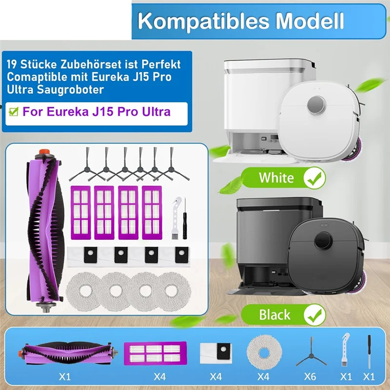 ABDJ-J15 Pro Ultra لفرشاة ملحقات المكنسة الكهربائية الروبوتية Eureka J15 Pro Ultra، ومرشحات HEPA، ومنصات التطهير
