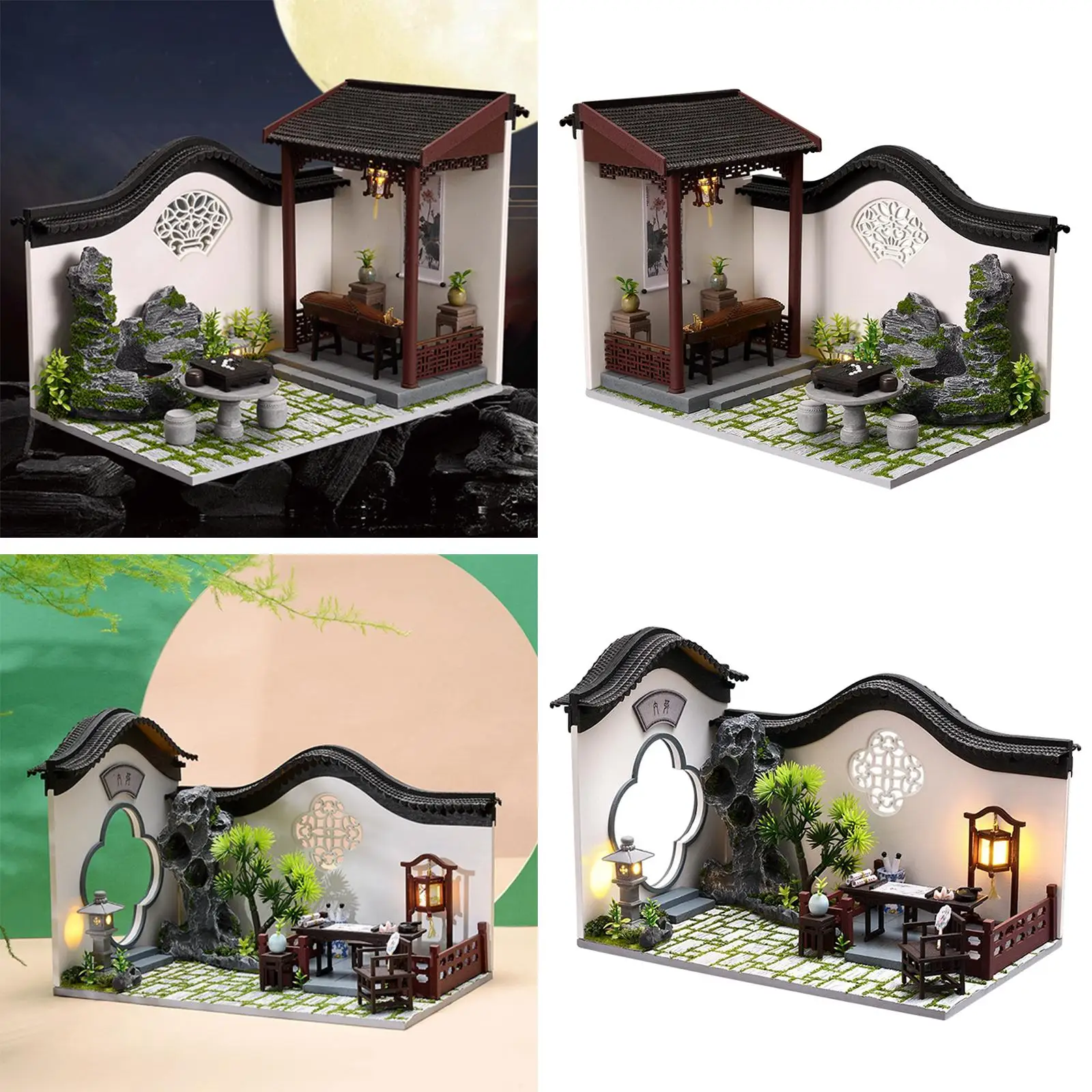 Miniatuur poppenhuis met LED-licht en meubilair Chinese binnenplaatsarchitectuur