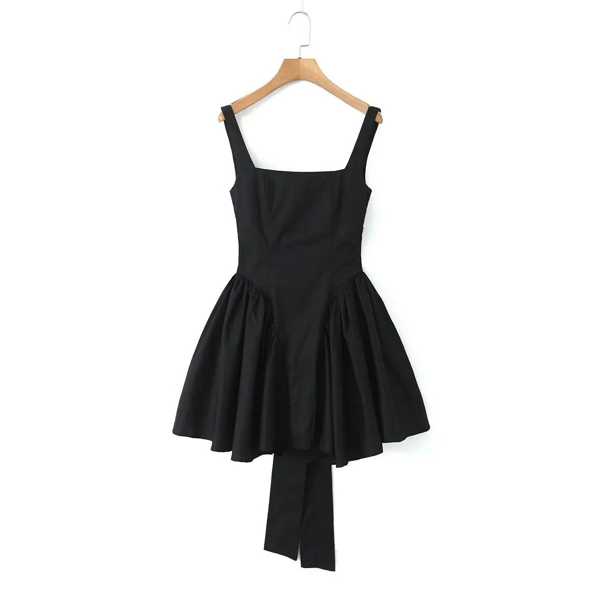 Withered French Cotton Layered Backless Sleeveless Dress Country Style Black Mini Tank Dress Women