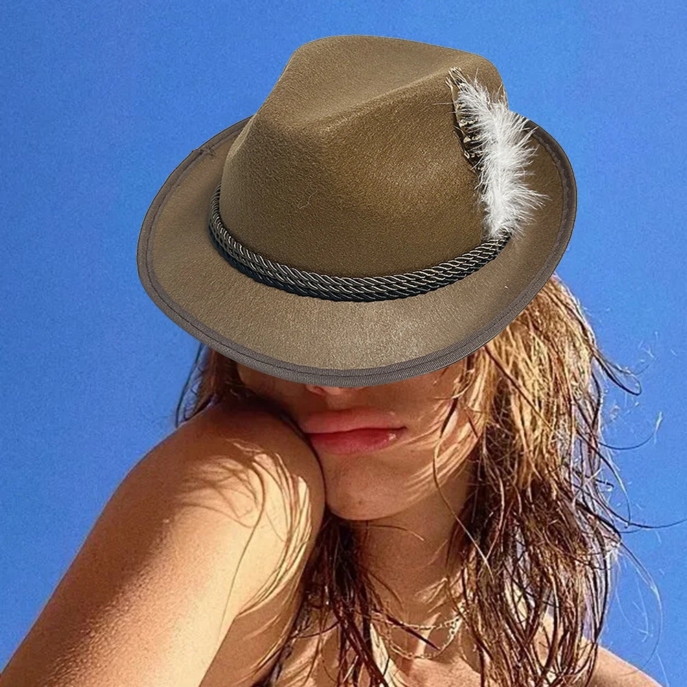 موضة جديدة ريشة الديكورات قبعة الغربية البافارية مهرجان أكتوبر قبعة فستان سويسري حتى زي تأثيري قبعة الرجال النساء حفلة صور الدعائم #2