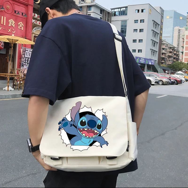 Disney Stitch Messenger Bag Women Schoolbag Nylon Bags Multipockets Crossbody School Book Simple Girl Boy Single Shoulder Travel