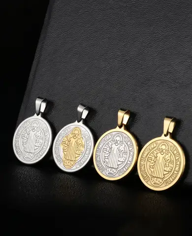 4 Sizes 4 Colors Stainless Steel Round St.Benedict Exorcism Medal Pendant Charms DIY Necklace Jewelry Keepsake Making Parts