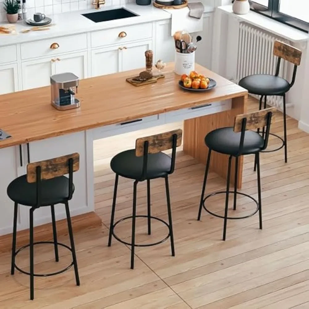 Bar Stools Set of 2, Wider Base PU Upholstered Swivel Barstools, Thick Cushion Stools with Footres, Bar Chairs