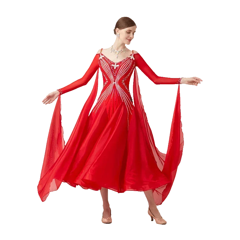 

Women Modern Dance Rhinestone Diversity Dress Ballroom National Standard Waltz Competition Performance Women's Clothing Sales