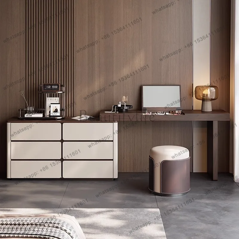 LDModern Solid Wood Dressing Table Storage Cabinet Integrated Bedroom Modern Flip Mirror 6 Drawers   Makeup Table