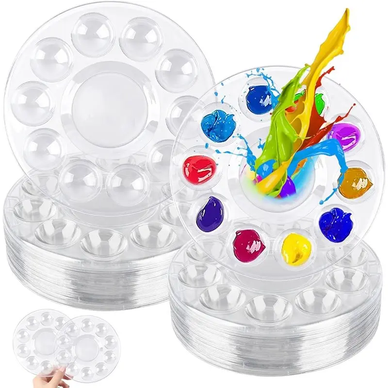 

Палитра для рисования MACH-For Art DIY, прозрачная, 100 шт., круглая пластиковая палитра для красок 5,7 дюйма, прозрачная акриловая палитра для акварели