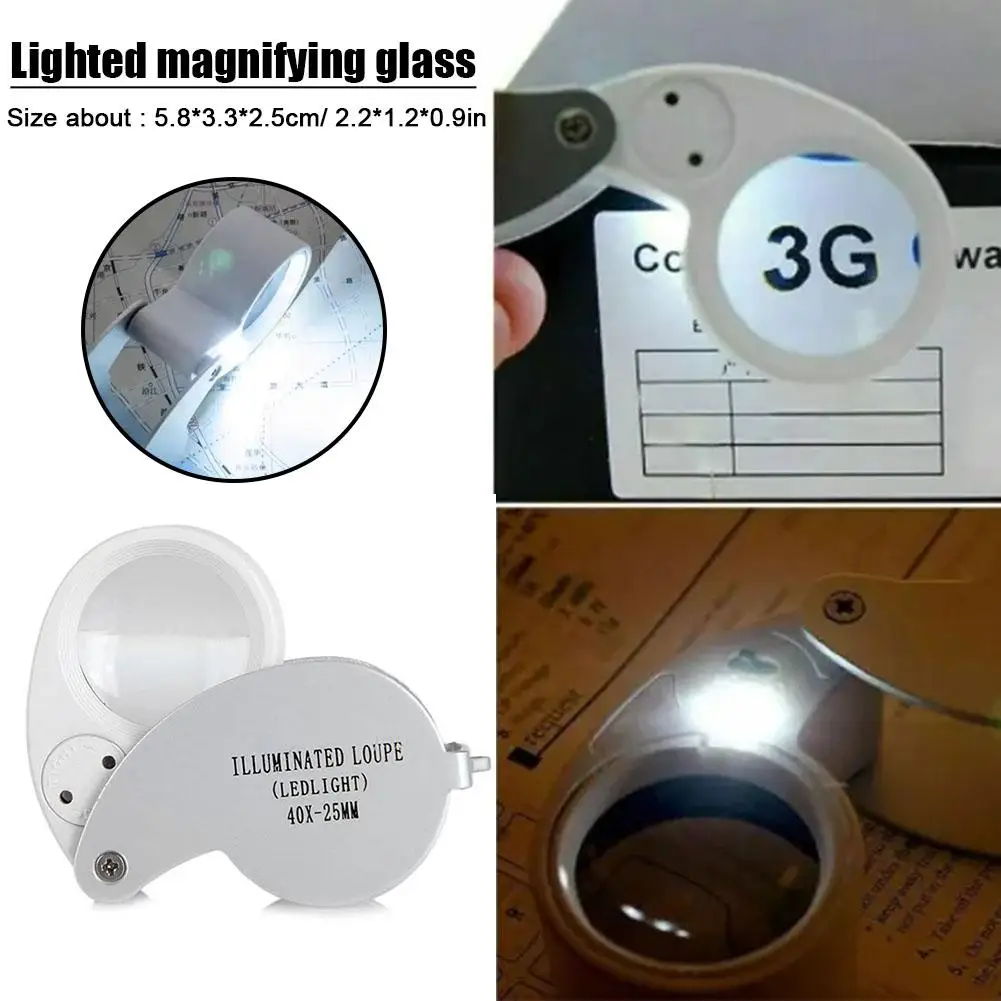 Magnifying Glass Jewelers Loupe Pocket Folding Magnifier With Light For Watch Stamps Gems Jewelry Diamond Identifying Z5x5