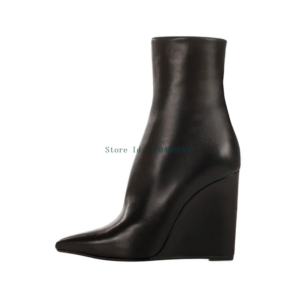 

Wedges Solid Zipper Ankle Booties Pointde Toe Leather Wodern Boots 2025 New Arrivals Sexy Fashion Winter/Spring/Autumm