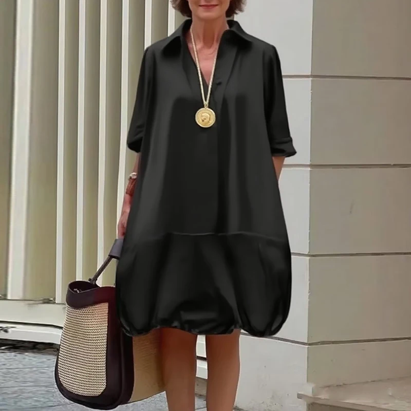 Camicie con risvolto tinta unita allentate a maniche lunghe semplici da donna Abito 2026 Nuova primavera elegante casual quotidiano per uscire abiti longuette