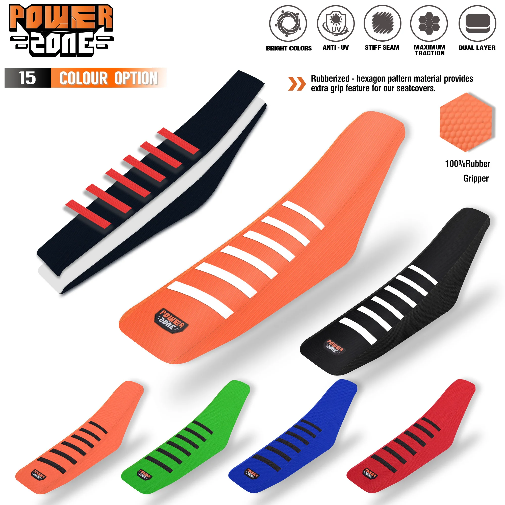 Pokrowiec na siedzenie Powerzone Rib Ribbed Gripper w wodoodpornym zestawie ochronnym Antypoślizgowy Pokrowiec na siedzenie SXF EXC KXF CRF YZF WR TC TE 02