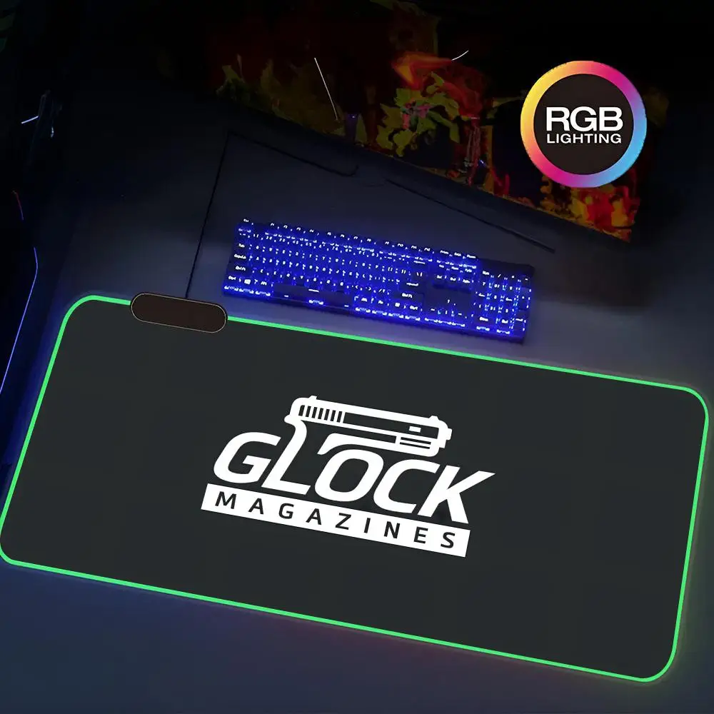 G-Glocks H-Handguns Logo Mouse Pad Rgb Gaming Mouse Pad Keyboard Mat Extra Large Computer Desk Mat Sound Pickup Smooth desk deco